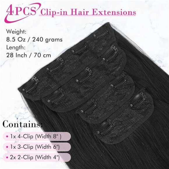 REECHO 28" Straight Super Long 4 PCS Set Thick Clip in on Hair Extensions - Picture 3 of 7